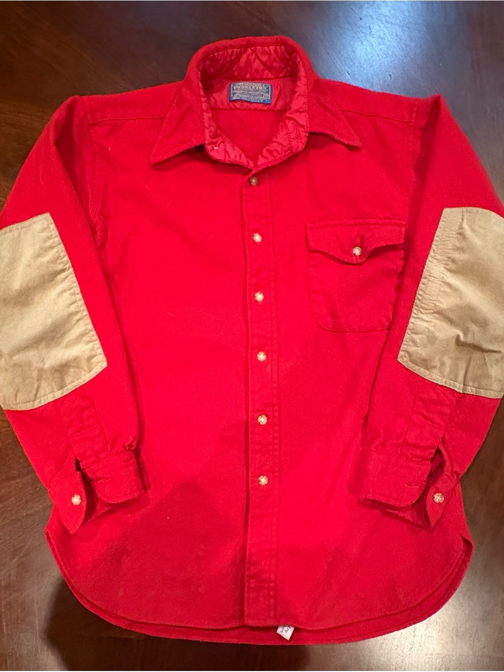 Vintage Pendleton 100% Virgin Wool Red Shirt Elbow Patches USA Made M